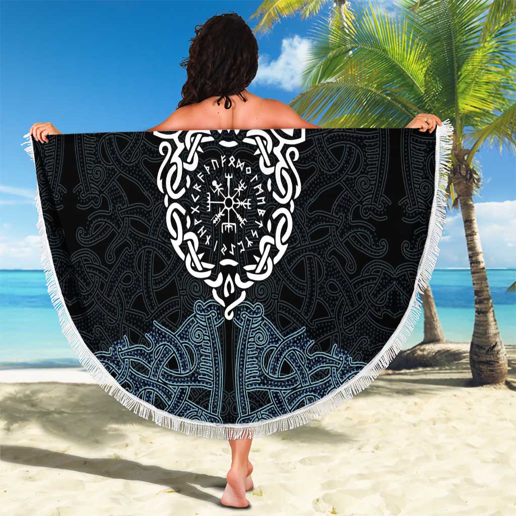 Viking Vegvisir Symbol Beach Blanket with Runes and Intricate Knotwork Norse Protection Tribute - Wonder Print Shop