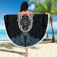 Viking Vegvisir Symbol Beach Blanket with Runes and Intricate Knotwork Norse Protection Tribute - Wonder Print Shop