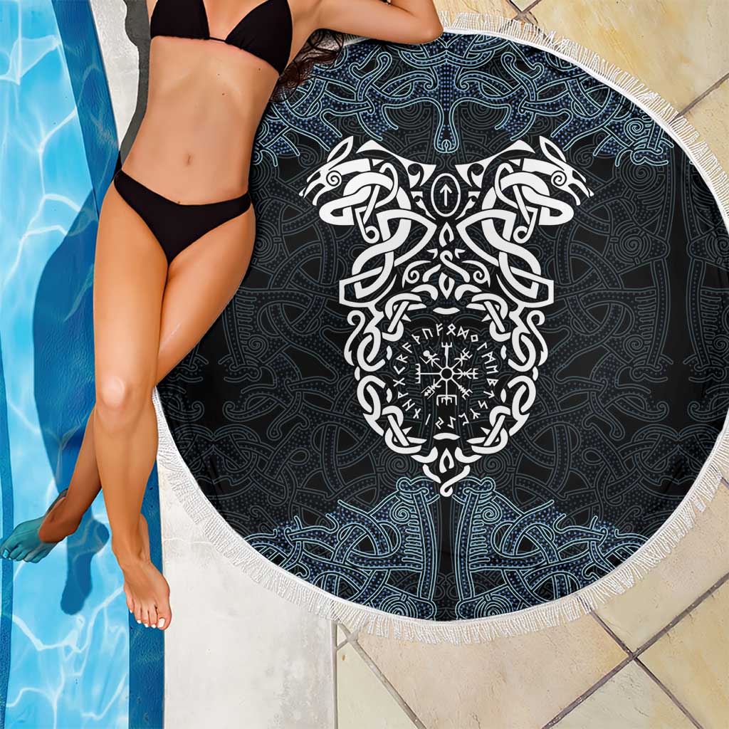 Viking Vegvisir Symbol Beach Blanket with Runes and Intricate Knotwork Norse Protection Tribute - Wonder Print Shop