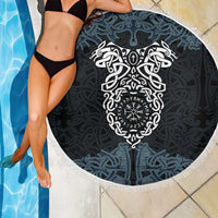 Viking Vegvisir Symbol Beach Blanket with Runes and Intricate Knotwork Norse Protection Tribute - Wonder Print Shop