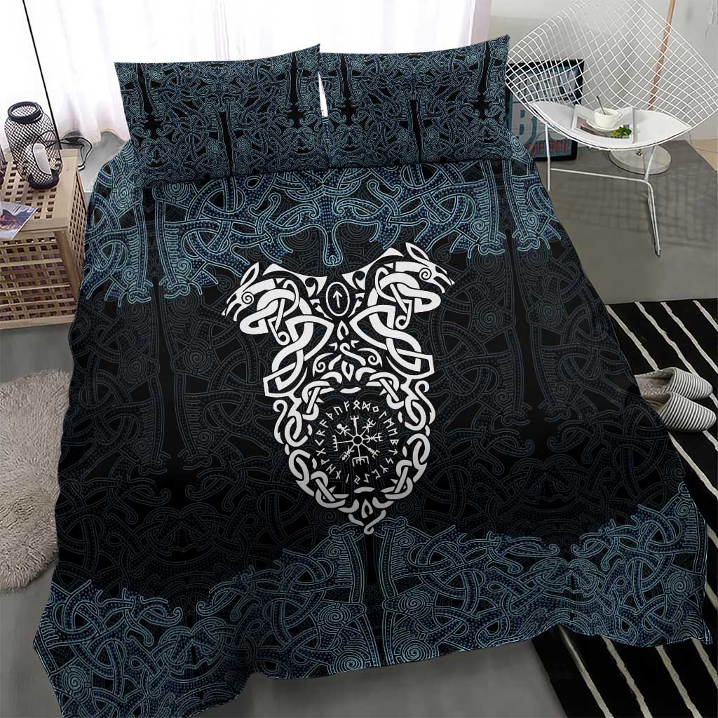 Viking Vegvisir Symbol Bedding Set with Runes and Intricate Knotwork Norse Protection Tribute - Wonder Print Shop