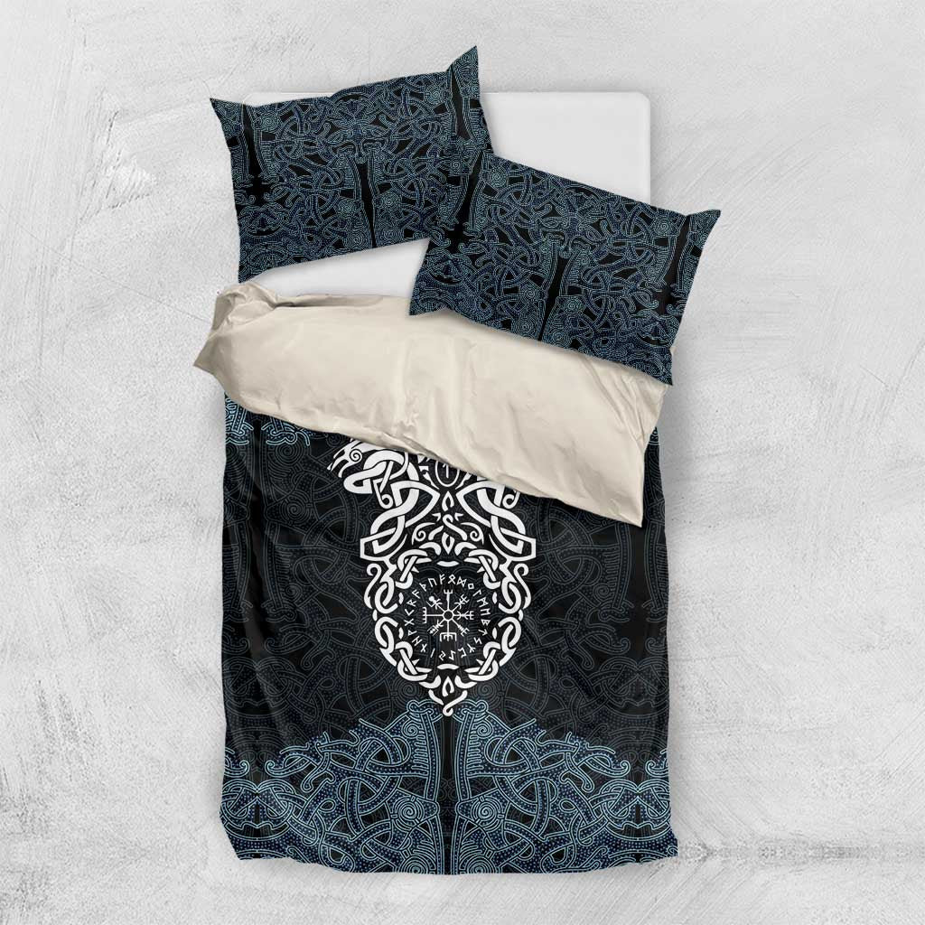Viking Vegvisir Symbol Bedding Set with Runes and Intricate Knotwork Norse Protection Tribute - Wonder Print Shop