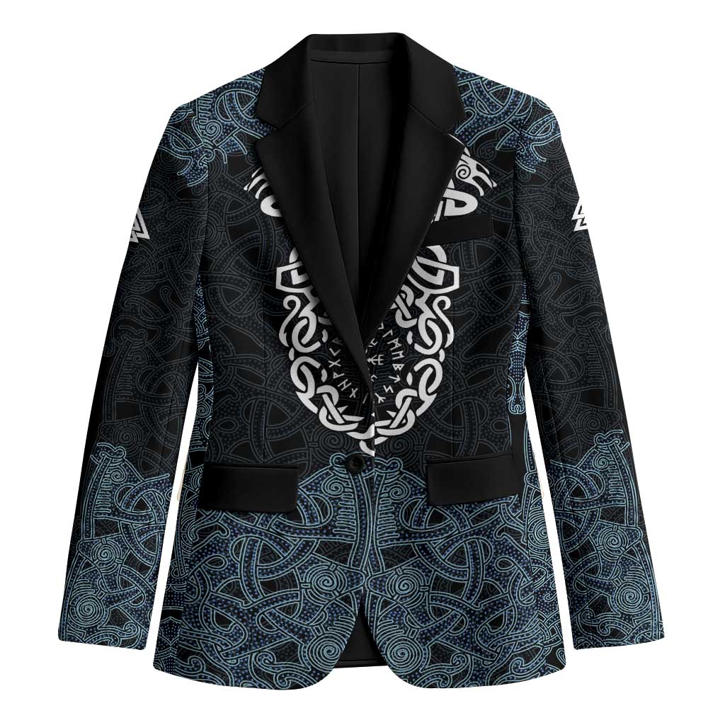 Viking Vegvisir Symbol Blazer with Runes and Intricate Knotwork Norse Protection Tribute - Wonder Print Shop