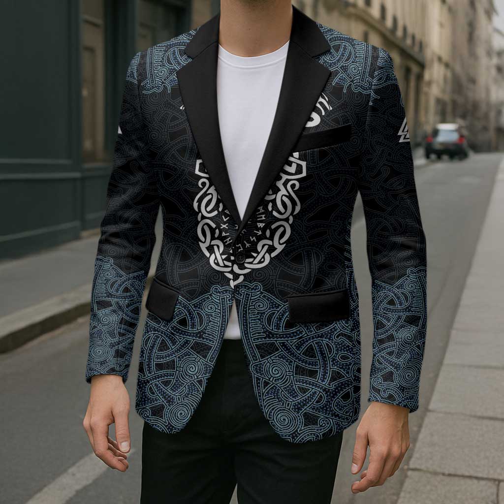Viking Vegvisir Symbol Blazer with Runes and Intricate Knotwork Norse Protection Tribute - Wonder Print Shop
