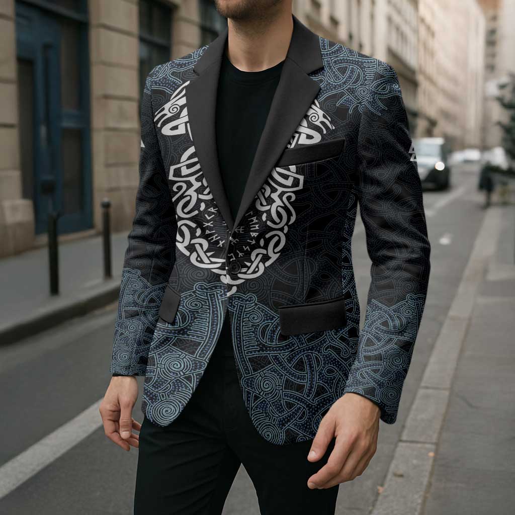 Viking Vegvisir Symbol Blazer with Runes and Intricate Knotwork Norse Protection Tribute - Wonder Print Shop