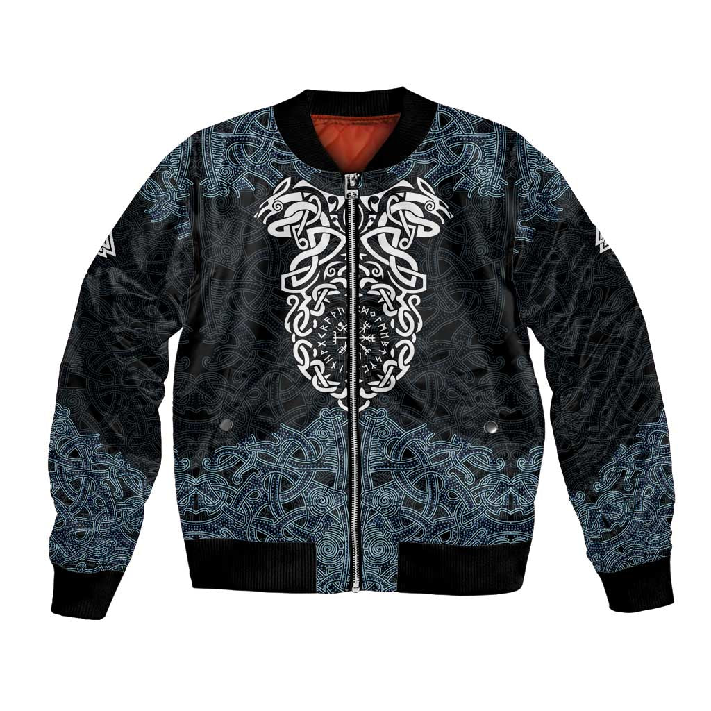 Viking Vegvisir Symbol Bomber Jacket with Runes and Intricate Knotwork Norse Protection Tribute - Wonder Print Shop