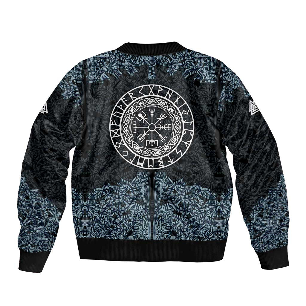 Viking Vegvisir Symbol Bomber Jacket with Runes and Intricate Knotwork Norse Protection Tribute - Wonder Print Shop