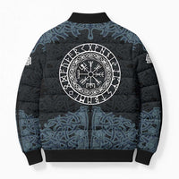 Viking Vegvisir Symbol Bomber Puffer Jacket with Runes and Intricate Knotwork Norse Protection Tribute - Wonder Print Shop