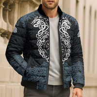 Viking Vegvisir Symbol Bomber Puffer Jacket with Runes and Intricate Knotwork Norse Protection Tribute - Wonder Print Shop
