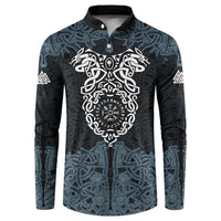 Viking Vegvisir Symbol Button Sweatshirt with Runes and Intricate Knotwork Norse Protection Tribute - Wonder Print Shop