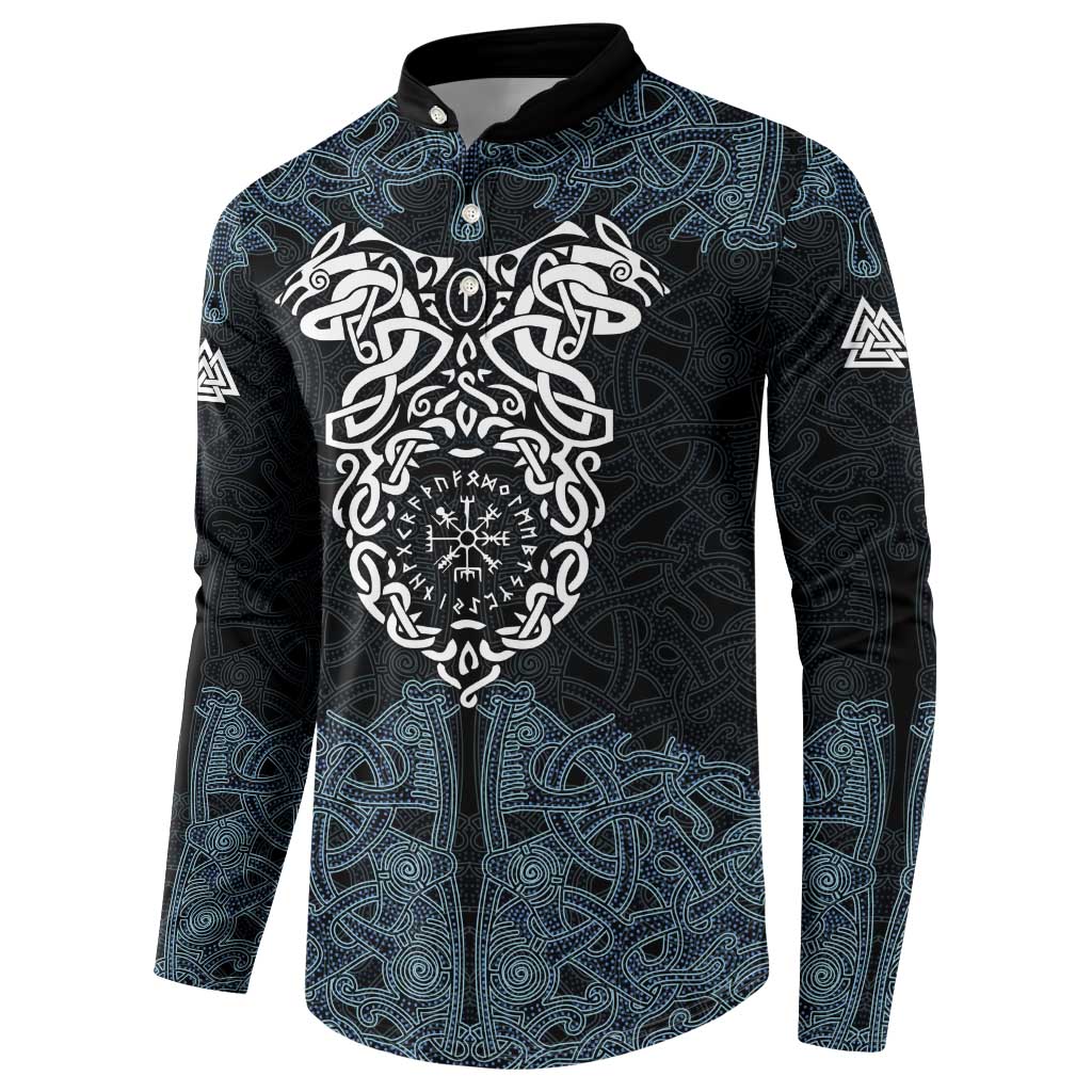 Viking Vegvisir Symbol Button Sweatshirt with Runes and Intricate Knotwork Norse Protection Tribute - Wonder Print Shop