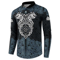 Viking Vegvisir Symbol Button Sweatshirt with Runes and Intricate Knotwork Norse Protection Tribute - Wonder Print Shop