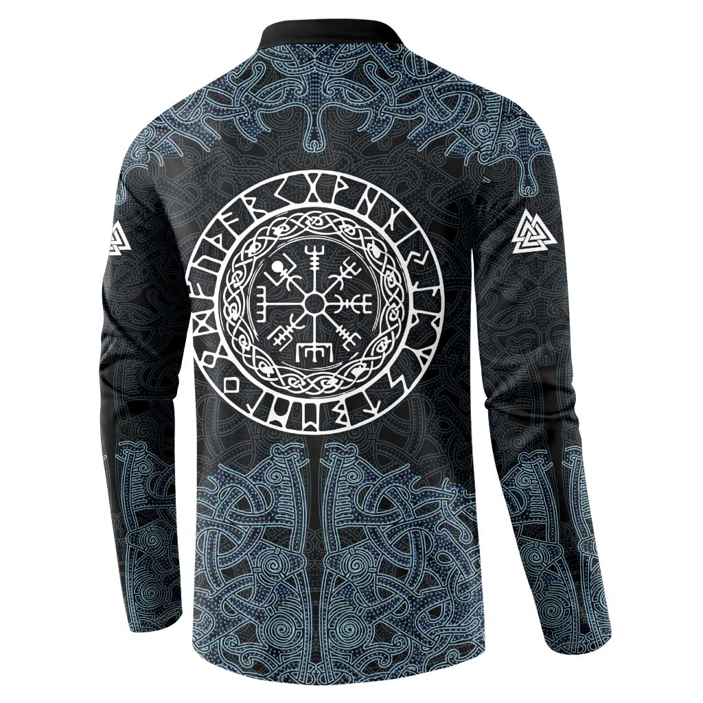 Viking Vegvisir Symbol Button Sweatshirt with Runes and Intricate Knotwork Norse Protection Tribute - Wonder Print Shop
