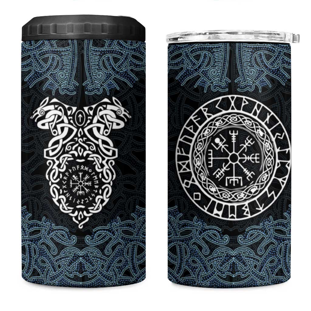Viking Vegvisir Symbol 4 in 1 Can Cooler Tumbler with Runes and Intricate Knotwork Norse Protection Tribute - Wonder Print Shop