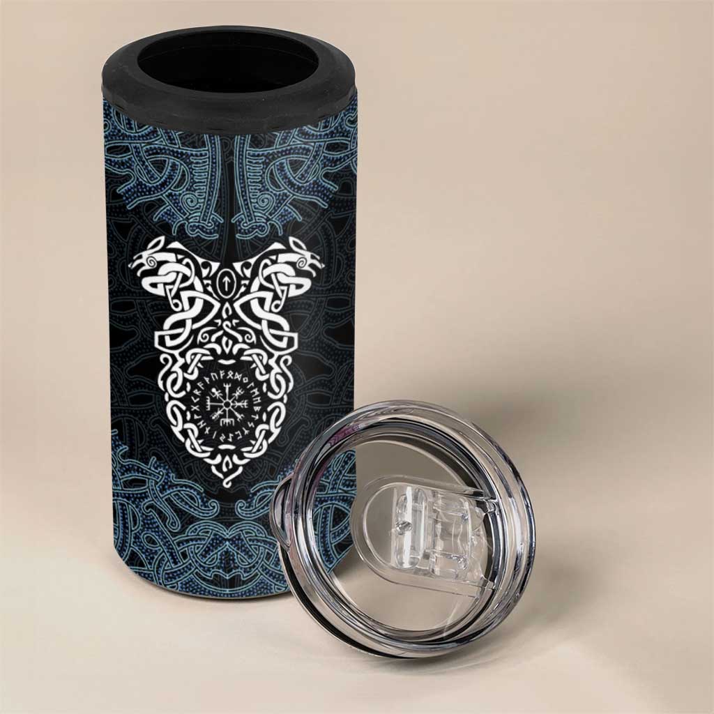 Viking Vegvisir Symbol 4 in 1 Can Cooler Tumbler with Runes and Intricate Knotwork Norse Protection Tribute - Wonder Print Shop