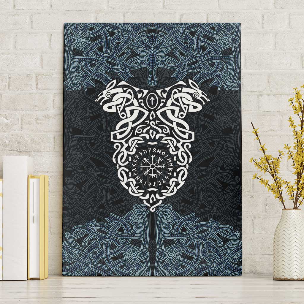 Viking Vegvisir Symbol Canvas Wall Art with Runes and Intricate Knotwork Norse Protection Tribute - Wonder Print Shop