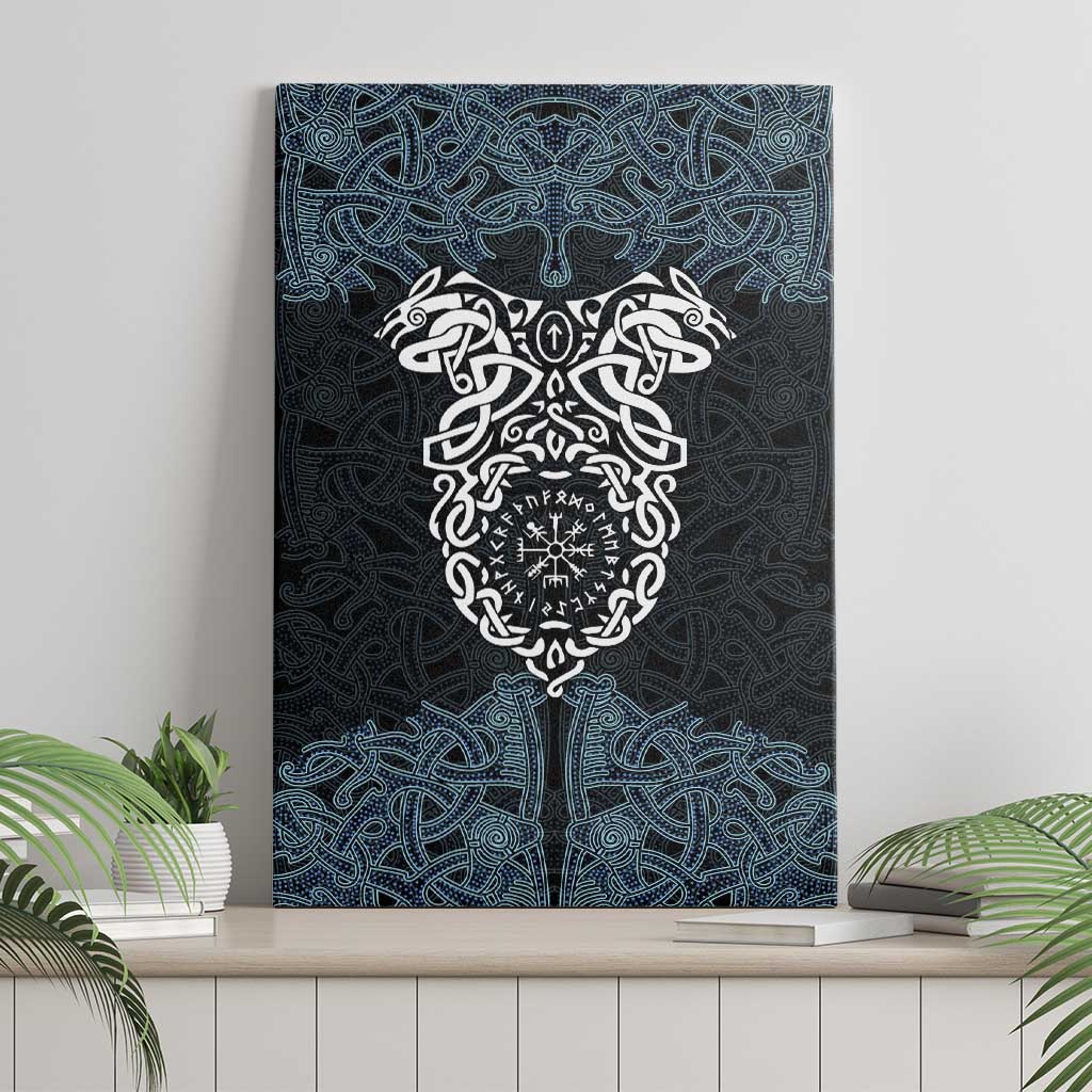 Viking Vegvisir Symbol Canvas Wall Art with Runes and Intricate Knotwork Norse Protection Tribute - Wonder Print Shop