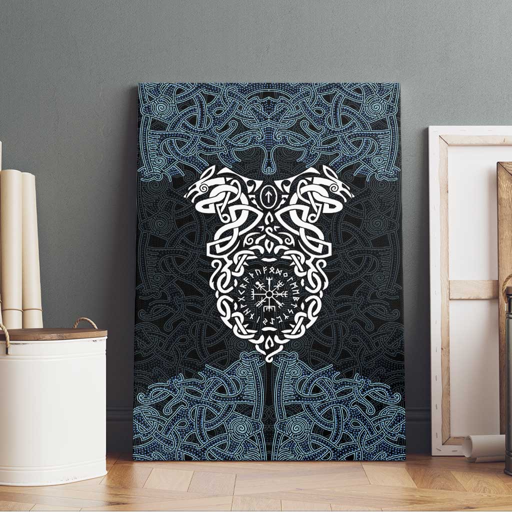 Viking Vegvisir Symbol Canvas Wall Art with Runes and Intricate Knotwork Norse Protection Tribute - Wonder Print Shop