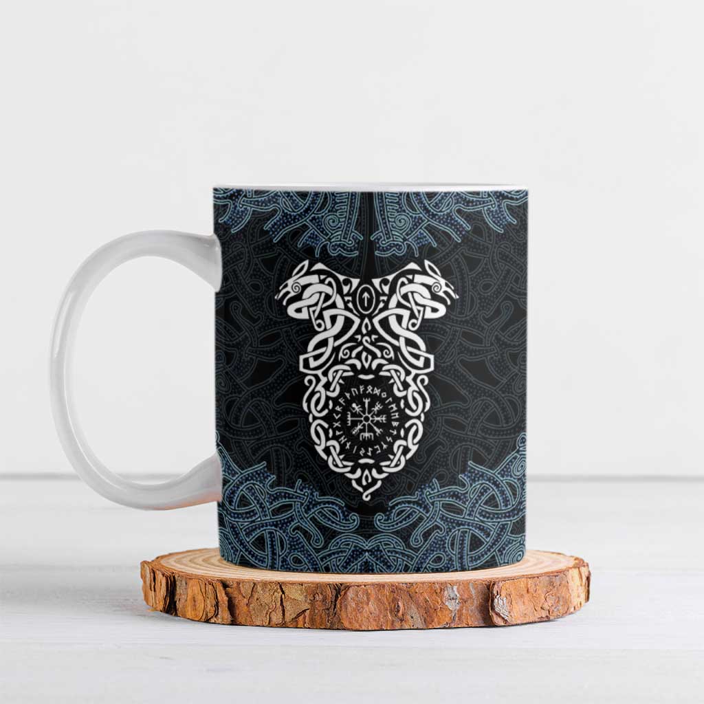 Viking Vegvisir Symbol Ceramic Mug with Runes and Intricate Knotwork Norse Protection Tribute - Wonder Print Shop