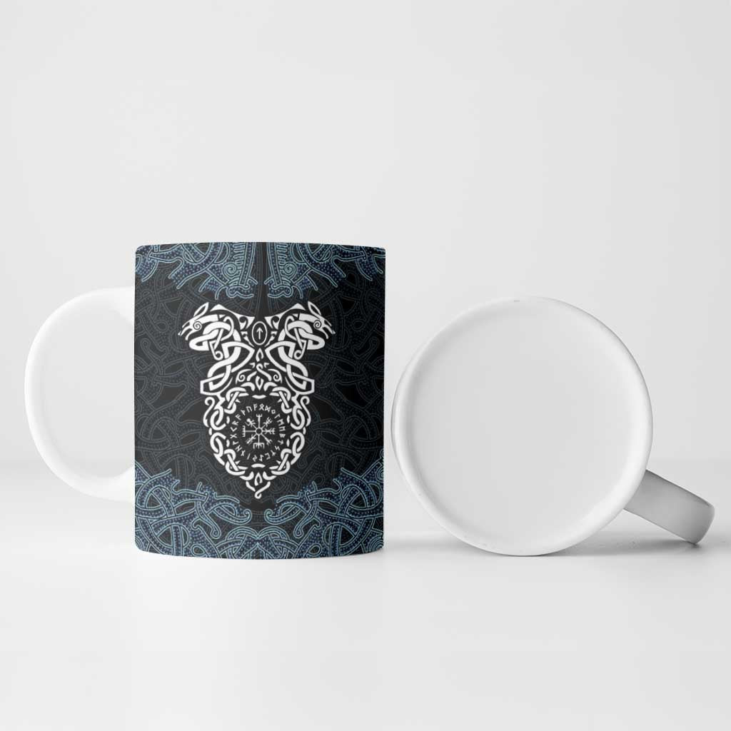 Viking Vegvisir Symbol Ceramic Mug with Runes and Intricate Knotwork Norse Protection Tribute - Wonder Print Shop