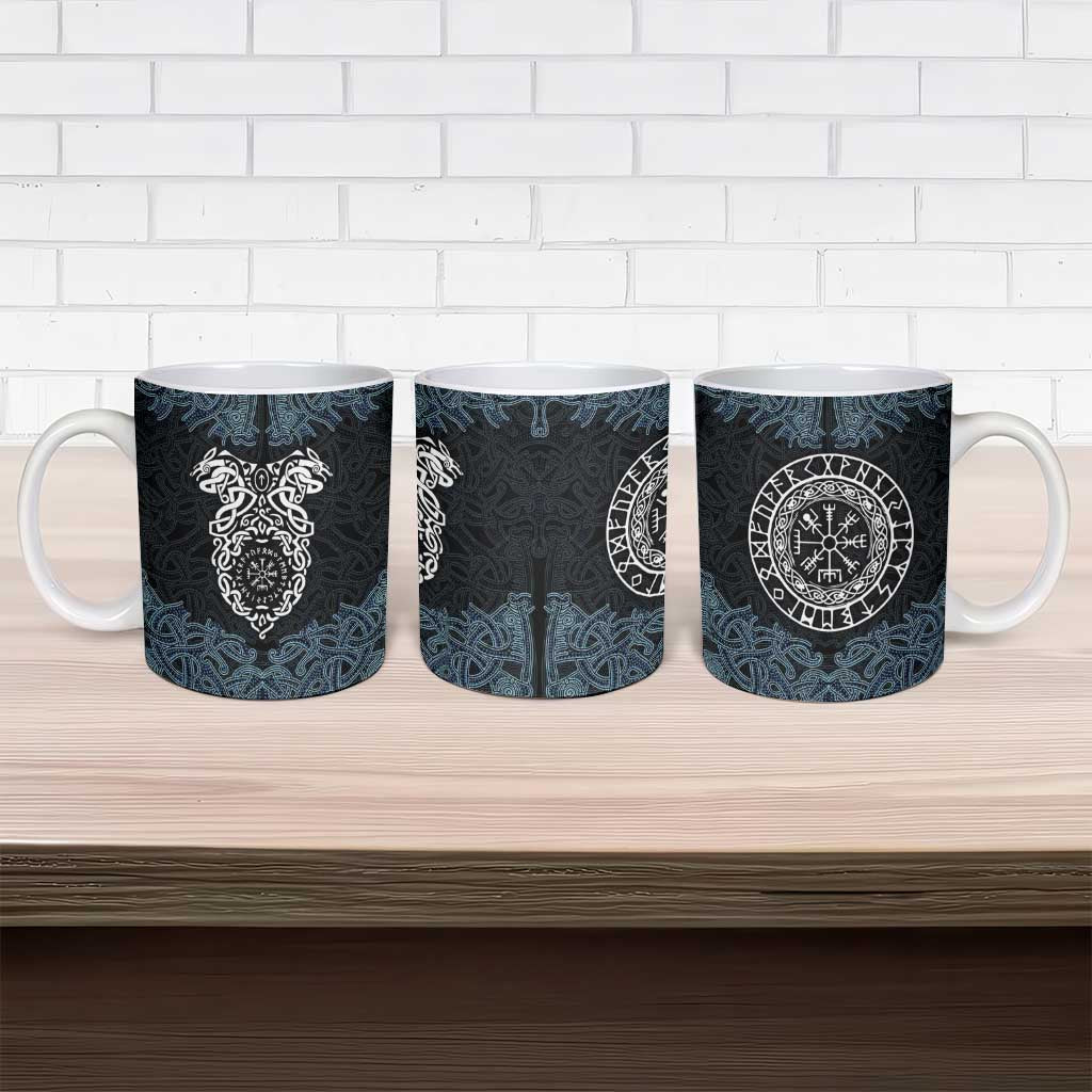 Viking Vegvisir Symbol Ceramic Mug with Runes and Intricate Knotwork Norse Protection Tribute - Wonder Print Shop