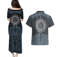 Viking Vegvisir Symbol Couples Matching Puletasi and Hawaiian Shirt with Runes and Intricate Knotwork Norse Protection Tribute - Wonder Print Shop