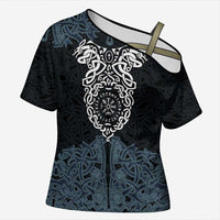 Viking Vegvisir Symbol Cross Shoulder Shirt with Runes and Intricate Knotwork Norse Protection Tribute - Wonder Print Shop