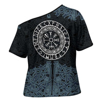 Viking Vegvisir Symbol Cross Shoulder Shirt with Runes and Intricate Knotwork Norse Protection Tribute - Wonder Print Shop
