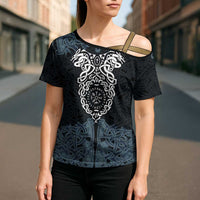 Viking Vegvisir Symbol Cross Shoulder Shirt with Runes and Intricate Knotwork Norse Protection Tribute - Wonder Print Shop