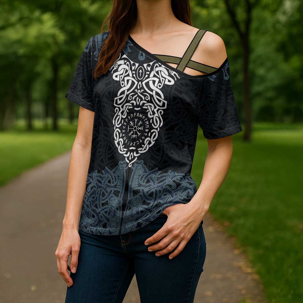 Viking Vegvisir Symbol Cross Shoulder Shirt with Runes and Intricate Knotwork Norse Protection Tribute - Wonder Print Shop