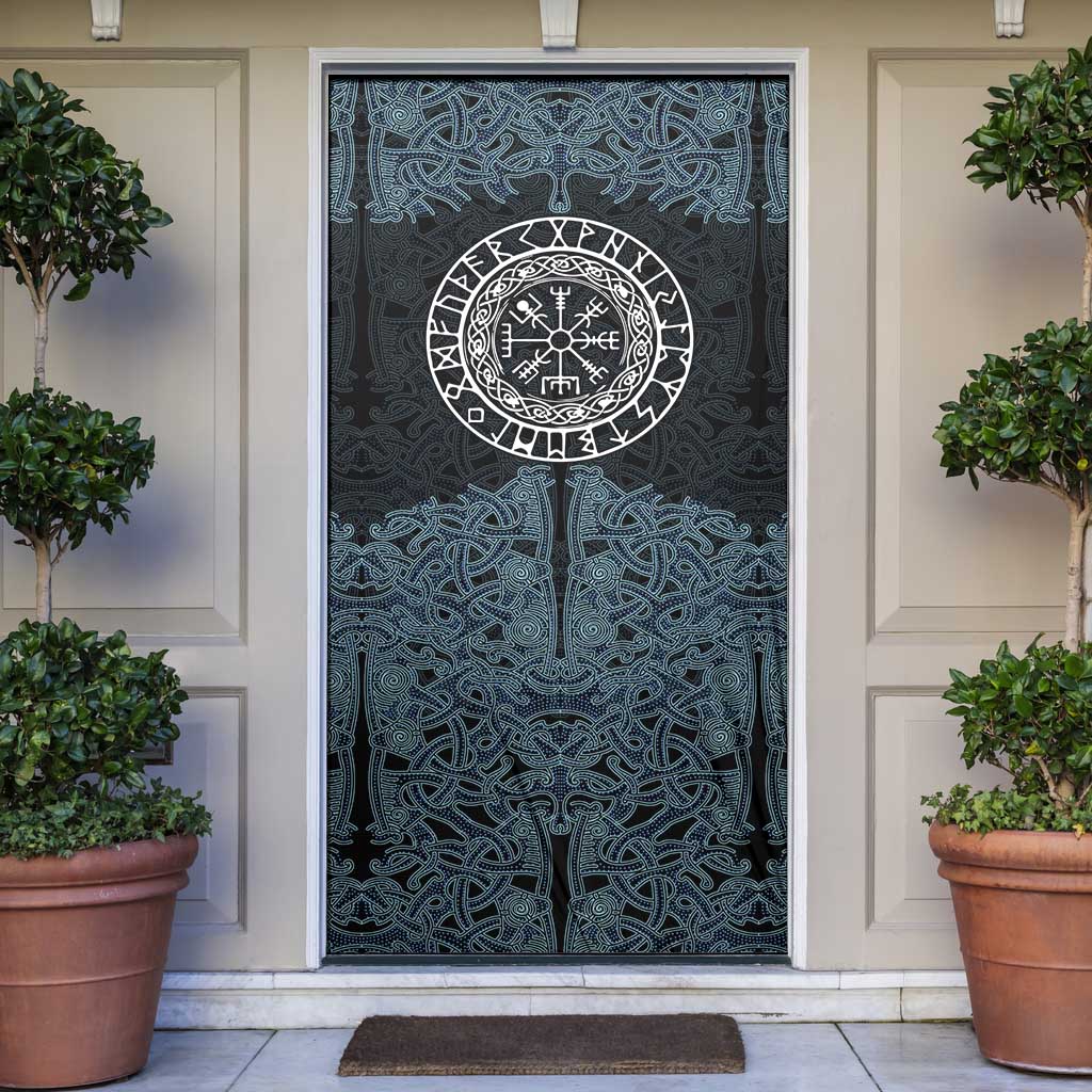 Viking Vegvisir Symbol Door Cover with Runes and Intricate Knotwork Norse Protection Tribute - Wonder Print Shop