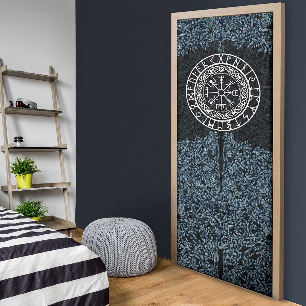 Viking Vegvisir Symbol Door Cover with Runes and Intricate Knotwork Norse Protection Tribute - Wonder Print Shop