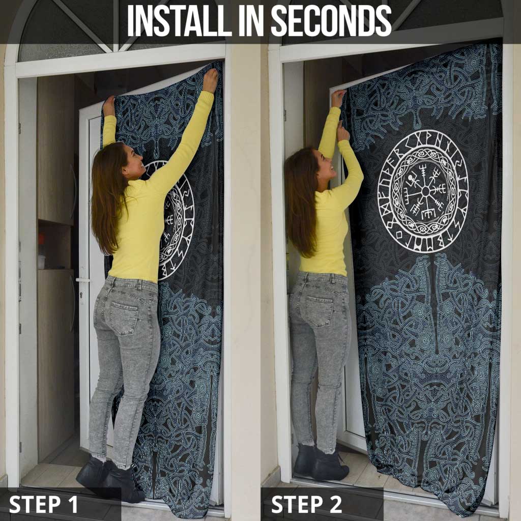 Viking Vegvisir Symbol Door Cover with Runes and Intricate Knotwork Norse Protection Tribute - Wonder Print Shop