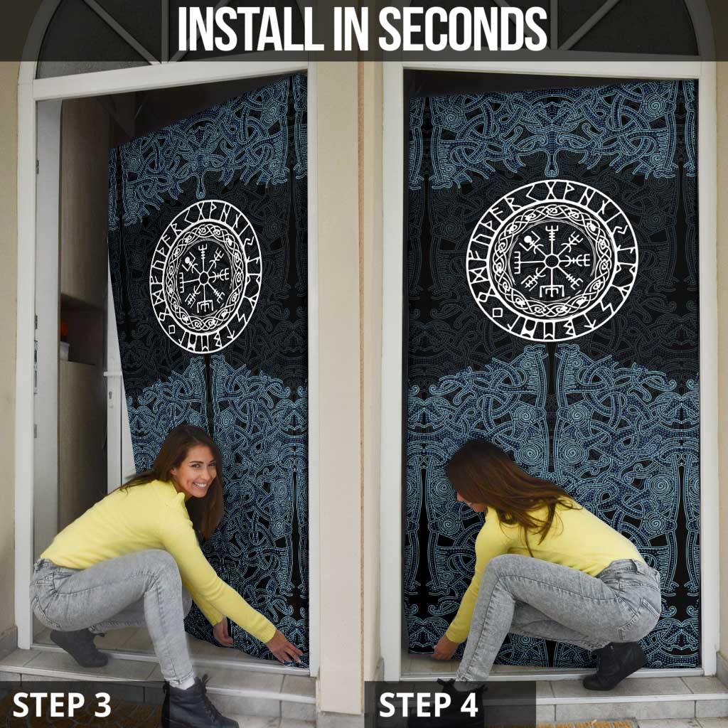 Viking Vegvisir Symbol Door Cover with Runes and Intricate Knotwork Norse Protection Tribute - Wonder Print Shop