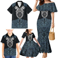 Viking Vegvisir Symbol Family Matching Mermaid Dress and Hawaiian Shirt with Runes and Intricate Knotwork Norse Protection Tribute - Wonder Print Shop