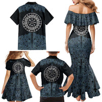 Viking Vegvisir Symbol Family Matching Mermaid Dress and Hawaiian Shirt with Runes and Intricate Knotwork Norse Protection Tribute - Wonder Print Shop