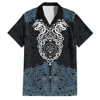Viking Vegvisir Symbol Family Matching Off The Shoulder Long Sleeve Dress and Hawaiian Shirt with Runes and Intricate Knotwork Norse Protection Tribute - Wonder Print Shop