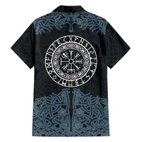 Viking Vegvisir Symbol Family Matching Off The Shoulder Long Sleeve Dress and Hawaiian Shirt with Runes and Intricate Knotwork Norse Protection Tribute - Wonder Print Shop