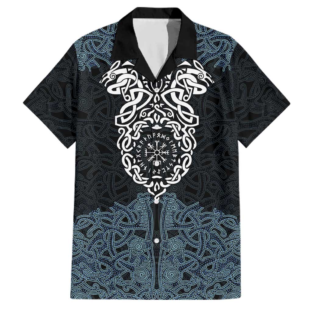 Viking Vegvisir Symbol Family Matching Off Shoulder Maxi Dress and Hawaiian Shirt with Runes and Intricate Knotwork Norse Protection Tribute - Wonder Print Shop