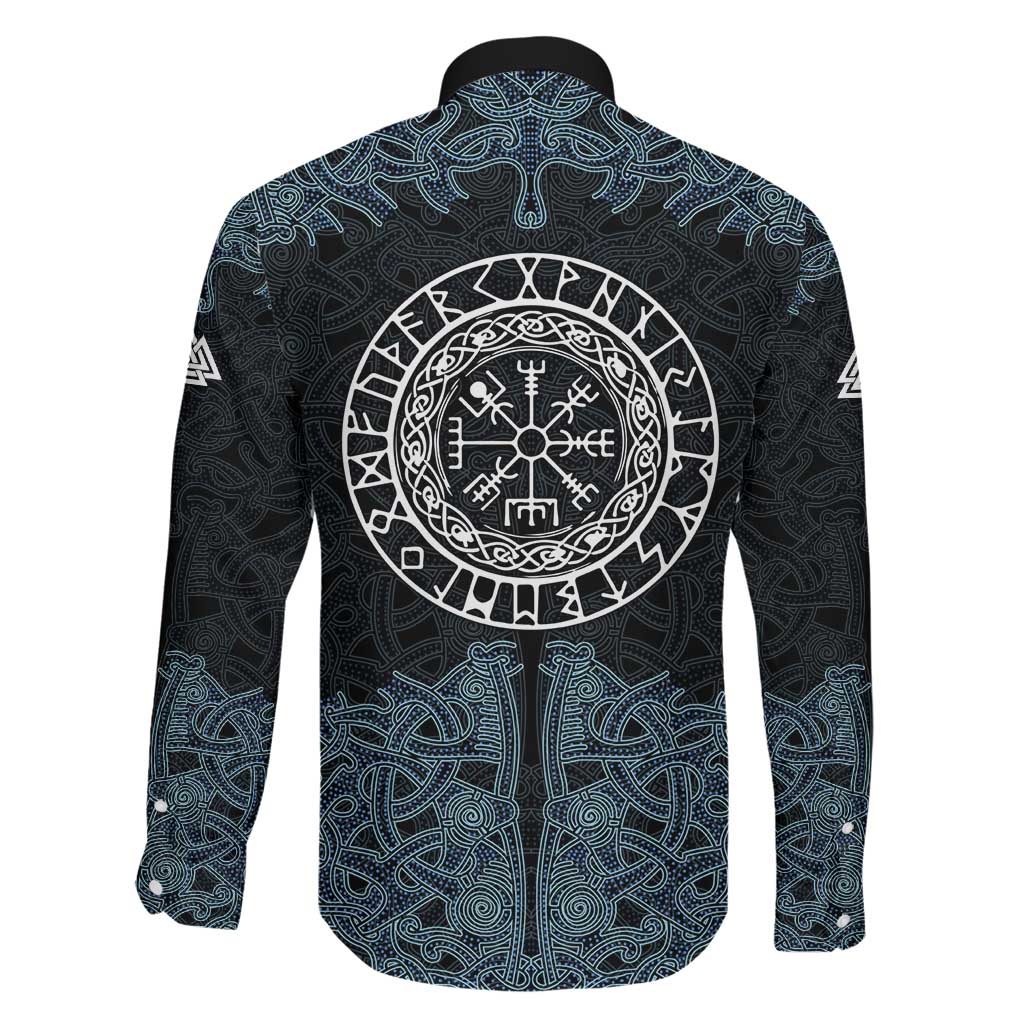 Viking Vegvisir Symbol Family Matching Off Shoulder Maxi Dress and Hawaiian Shirt with Runes and Intricate Knotwork Norse Protection Tribute - Wonder Print Shop