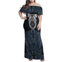 Viking Vegvisir Symbol Family Matching Off Shoulder Maxi Dress and Hawaiian Shirt with Runes and Intricate Knotwork Norse Protection Tribute - Wonder Print Shop