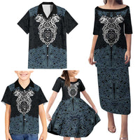 Viking Vegvisir Symbol Family Matching Puletasi and Hawaiian Shirt with Runes and Intricate Knotwork Norse Protection Tribute - Wonder Print Shop