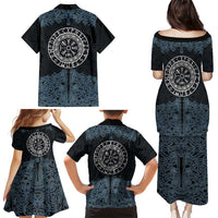 Viking Vegvisir Symbol Family Matching Puletasi and Hawaiian Shirt with Runes and Intricate Knotwork Norse Protection Tribute - Wonder Print Shop