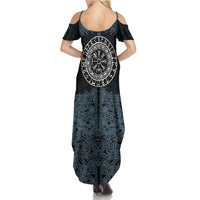 Viking Vegvisir Symbol Family Matching Summer Maxi Dress and Hawaiian Shirt with Runes and Intricate Knotwork Norse Protection Tribute - Wonder Print Shop