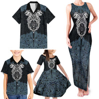 Viking Vegvisir Symbol Family Matching Tank Maxi Dress and Hawaiian Shirt with Runes and Intricate Knotwork Norse Protection Tribute - Wonder Print Shop