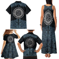 Viking Vegvisir Symbol Family Matching Tank Maxi Dress and Hawaiian Shirt with Runes and Intricate Knotwork Norse Protection Tribute - Wonder Print Shop