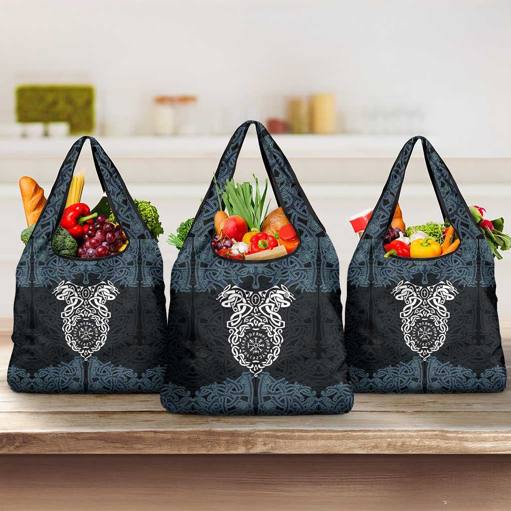 Viking Vegvisir Symbol Grocery Bag with Runes and Intricate Knotwork Norse Protection Tribute - Wonder Print Shop