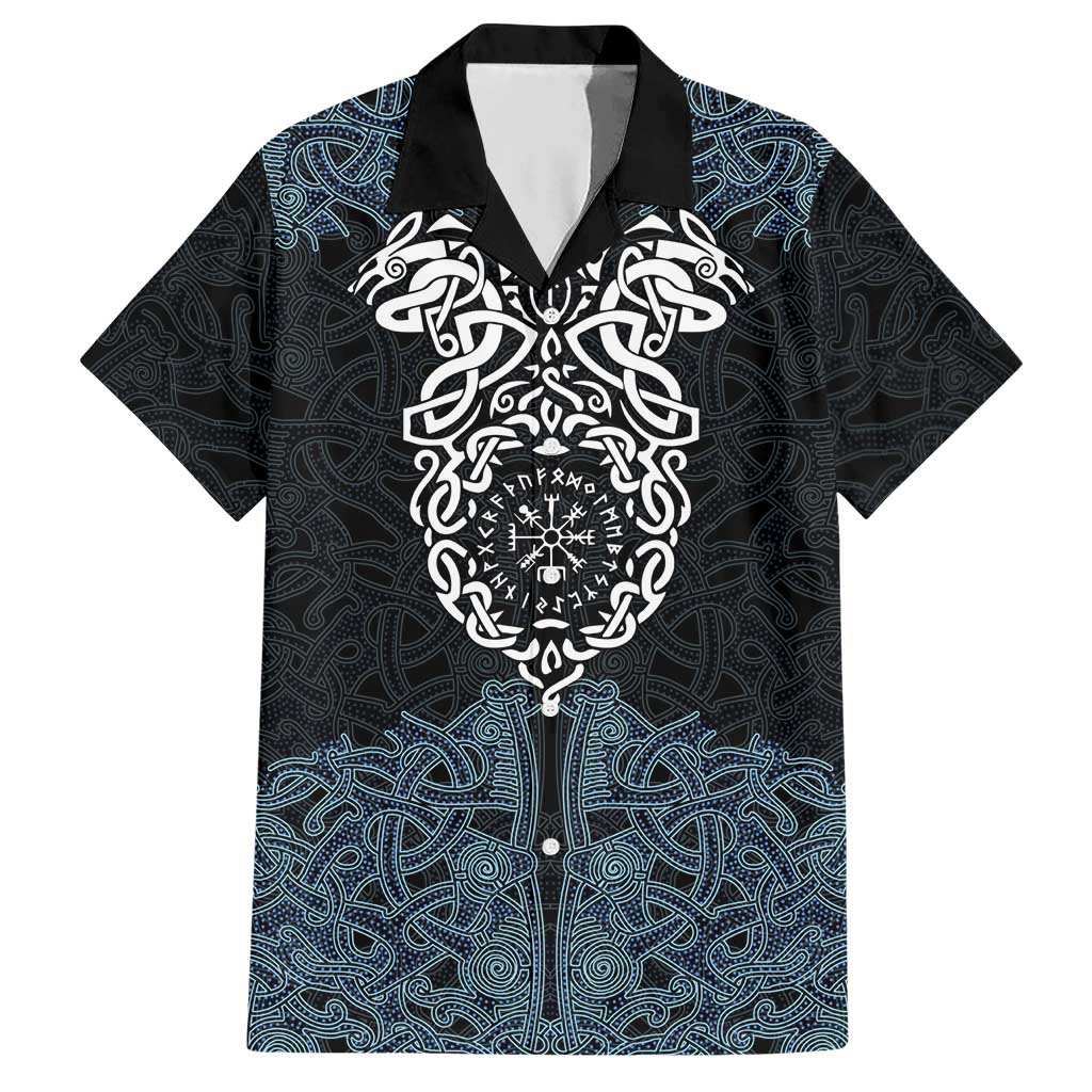 Viking Vegvisir Symbol Hawaiian Shirt with Runes and Intricate Knotwork Norse Protection Tribute - Wonder Print Shop