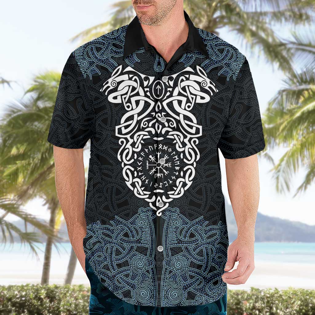 Viking Vegvisir Symbol Hawaiian Shirt with Runes and Intricate Knotwork Norse Protection Tribute - Wonder Print Shop