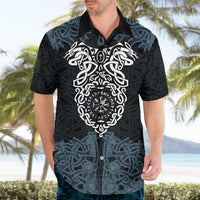 Viking Vegvisir Symbol Hawaiian Shirt with Runes and Intricate Knotwork Norse Protection Tribute - Wonder Print Shop
